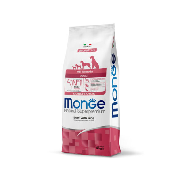 Monge Adult Beef and Rice Dry Dog Food 12 kg